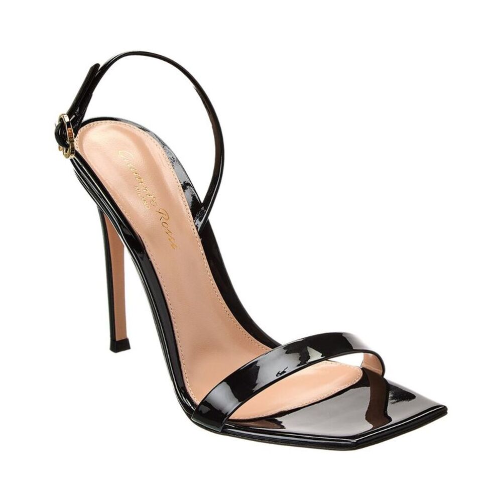 Gianvito Rossi Ribbon Stiletto 105 Patent Slingback Sandal, Black